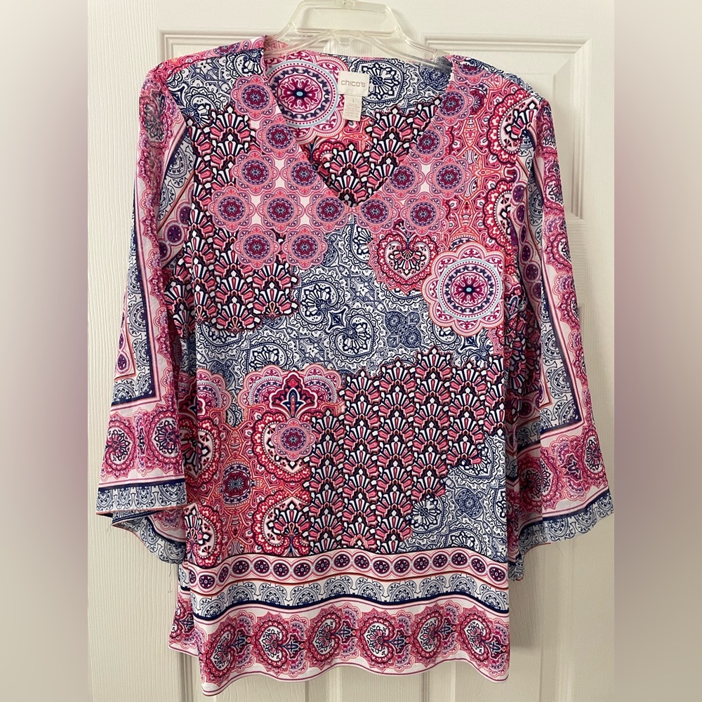Chico's Stylish Pink and Blue Paisley Blouse Size 1/Medium